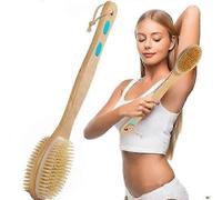 Best 2026 2X Back Scrubber For Shower With Long Wooden Handle, Body Brush For Exfoliating Skin
