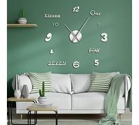 Best art DIY Giant Clock Watch Wall Clocks 3d Diy Acrylic Mirror Stickers Home Decoration Living Room Quartz Big Needle Hands (Silver、37inch)