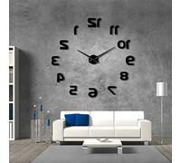 Best art DIY Large Wall Clocks Modern Design Reverse Numbers Frameless Wall Watch Luxury Mirror Effect Big Needle Reverse Clock (Black、27inch)