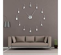Best art Guitar Variety Music DIY Giant Wall Clocks Music Room Decor Frameless Big Needles Large Wall Clock Rock n Roll Guitar Wall Watch (Silver、47inch)