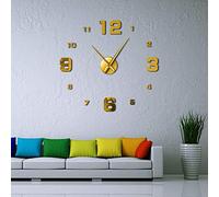 Best art Large Frameless DIY Wall Clocks Mute Mirror Number Stickers Modern Giant Wall Clock Non Ticking for Living Room Bedroom Kitchen (Gold、27inch)