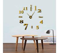 Best art Modern DIY Mute Large Wall Clock Home Decor Office 3D Mirror Surface Wall Sticker Clocks Giant Frameless Decorative Clock Watch (Gold、37inch)