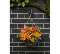 Best Artificial 10 Inch Autumn Flower Hanging Basket with Berries & Butterfly Detail, Wicker Arrangement with Hanging Chain for Home, Porch & Seasonal Décor