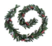 Best Artificial 12Ft Deluxe Frosted Christmas Garland With Pine Cones & Winter Red Berries Banister Fireplace Staircase