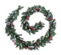 Best Artificial 12Ft Deluxe Frosted Christmas Garland With Pine Cones & Winter Red Berries With 100 Bright White Battery Lights