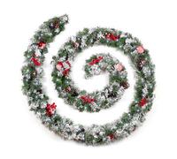 Best Artificial 12Ft Frosted Red Decorated Christmas Garland & 100 Bright White Battery Leds Banister Fireplace Staircase