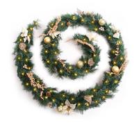 Best Artificial 12Ft Gold Decorated Christmas Garland With 100 Warm White Battery Lights Banister Fireplace Staircase