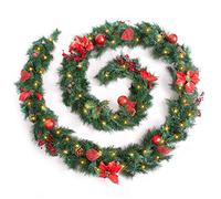 Best Artificial 12ft Red Decorated Christmas Garland with 100 Warm White LED Battery Lights