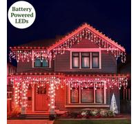Best Artificial 2.5M/8Ft Red & Bright White Connectable Icicle Lights 83 Battery Leds 8 Settings Memory & Timer Outdoor Weatherproof Christmas