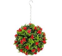Best Artificial 23cm Lily Topiary Hanging Flower Ball **UV Fade Protected** (Red)