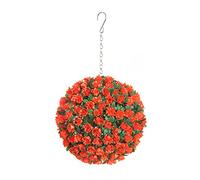 Best Artificial 23cm Rose Topiary Hanging Flower Ball **UV Fade Protected** (Orange)