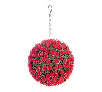 Best Artificial 23cm Rose Topiary Hanging Flower Ball **UV Fade Protected** (Red)