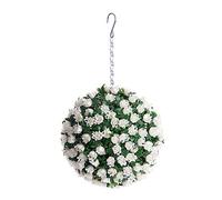 Best Artificial 23cm Rose Topiary Hanging Flower Ball **UV Fade Protected** (White)