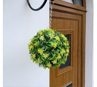 Best Artificial 23Cm Yellow Lily Hanging Basket Flower Topiary Ball - Suitable For Outdoor Use - Weather & Fade Resistant