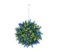 Best Artificial 24Cm Blue Lush Lavender Hanging Basket Flower Topiary Ball - Suitable For Outdoor Use - Weather & Fade Resistant