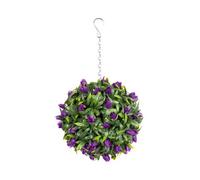 Best Artificial 24Cm Purple Lush Tulip Hanging Basket Flower Topiary Ball - Suitable For Outdoor Use - Weather & Fade Resistant