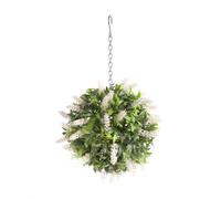 Best Artificial 24Cm White Lush Lavender Hanging Basket Flower Topiary Ball - Suitable For Outdoor Use - Weather & Fade Resistant