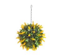 Best Artificial 24Cm Yellow Lush Lavender Hanging Basket Flower Topiary Ball - Suitable For Outdoor Use - Weather & Fade Resistant