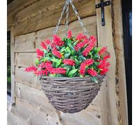 Best Artificial 25Cm 10 Inch Faux Red Lavender Flower Round Rattan Wicker Hanging Baskets For Indoor Outdoor Garden Use