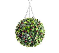 Best Artificial 28cm Holly Ball Christmas Topiary Xmas Hanging Basket