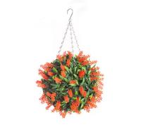 Best Artificial 28Cm Orange Lush Lavender Hanging Basket Flower Topiary Ball - Suitable For Outdoor Use - Weather & Fade Resistant