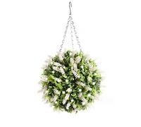 Best Artificial 28cm Pre Lit Lavender Flower Ball with 30 Bright White LED Waterproof Battery Lights (White)