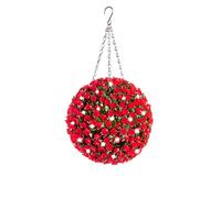 Best Artificial 28cm Pre Lit Rose Flower Ball with 30 Bright White LED Waterproof Battery Lights (Red)