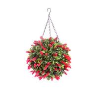 Best Artificial 28Cm Red Lush Lavender Hanging Basket Flower Topiary Ball - Suitable For Outdoor Use - Weather & Fade Resistant