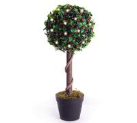Best Artificial 2Ft - 60Cm Pre-Lit Christmas Holly Ball Topiary Tree