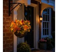 Best Artificial 30Cm Pre-Lit Autumn Mixed Flower Hanging Basket With Roses, Foliage, Berries And 20 Warm White Led's