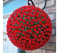 Best Artificial 38Cm English Red Rose Hanging Basket Flower Topiary Ball - Suitable For Outdoor Use - Weather & Fade Resistant