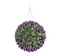 Best Artificial 38Cm Purple Lush Tulip Hanging Basket Flower Topiary Ball - Suitable For Outdoor Use - Weather & Fade Resistant
