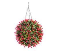 Best Artificial 38Cm Red Lush Lavender Hanging Basket Flower Topiary Ball - Suitable For Outdoor Use - Weather & Fade Resistant