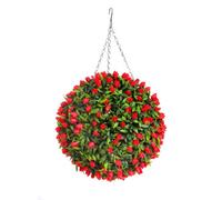 Best Artificial 38Cm Red Lush Tulip Hanging Basket Flower Topiary Ball - Suitable For Outdoor Use - Weather & Fade Resistant