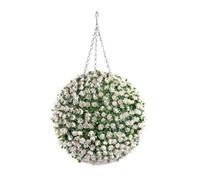 Best Artificial 38Cm White Ivory Rose Hanging Flower Topiary Ball - Suitable For Outdoor Use - Weather & Fade Resistant