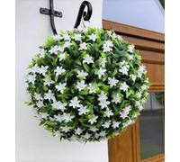 Best Artificial 38Cm White Lily Hanging Basket Flower Topiary Ball - Suitable For Outdoor Use - Weather & Fade Resistant