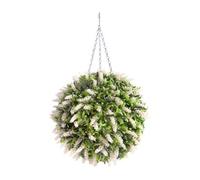 Best Artificial 38Cm White Lush Lavender Hanging Basket Flower Topiary Ball - Suitable For Outdoor Use - Weather & Fade Resistant