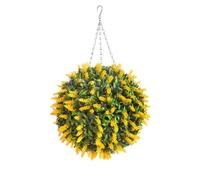 Best Artificial 38Cm Yellow Lush Lavender Hanging Basket Flower Topiary Ball - Suitable For Outdoor Use - Weather & Fade Resistant