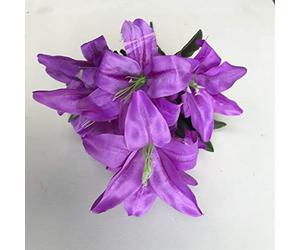 Best Artificial 45cm Stargazer Lillies 10 Head Flower lily Spray Bunch (Purple)