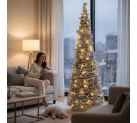 Best Artificial 6Ft Dual-Lights Snow Flocked Frosted Pop-Up Pre-Decorated Pre-Lit Christmas Tree