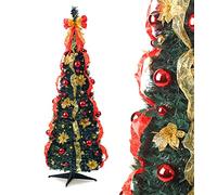 Best Artificial 6ft Pre-lit Pre-Decorated Pop-up Christmas Tree Xmas with Lights (Red/Gold)