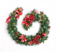 Best Artificial 6Ft Red Decorated Christmas Garland Supplied With 50 Warm White Battery Leds For Banister Fireplace Staircase