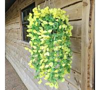 Best Artificial 75cm Morning Glory Flower Display in 40cm Round Wicker Rattan Baskets - Suitable for Outdoor, Indoor and Garden (Yellow)