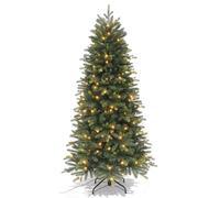 Best Artificial 8ft / 240cm Balsam Fir Pre Lit Christmas Tree With Real Feel PE Tips, Hinged With LED Lights & Battery Box