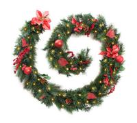 Best Artificial 9Ft Red Decorated Christmas Garland Supplied With 80 Warm White Battery Leds Banister Fireplace Staircase