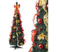 Best Artificial Battery Powered Pre-Lit & Pre-Decorated Pop-up Christmas Tree Xmas with Lights (Red/Gold)