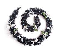 Best Artificial Black Silver Decorated Christmas Garland with Bright White LED Lights (9ft / 270cm)
