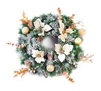 Best Artificial Christmas 60Cm Frosted Gold Wreath With 30 Bright White Led Battery Lights