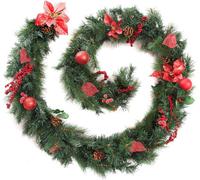 Best Artificial Christmas 9Ft Red Decorated Christmas Garland Bannister Staircase Fireplace