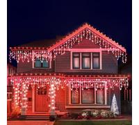Best Artificial Christmas Outdoor Connectable Red & Bright White Icicle Lights Battery Powered, Waterproof with 8 Multi-Function, Timer & Memory (2.5m)